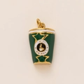 Miniature coffee cup pendant in 18K gold-plated stainless steel with green enamel finish - Coffee Cup Charm