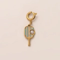 Pendentif raquette en acier doré 18K avec rayures bleues et perle d'accentuation - Style Raquette Perle / Or Rayé Bleu et Blanc