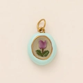 Ovaler 18K vergoldeter Edelstahl-Anhänger mit blauem Emaille und lila Tulpen-Blumendesign - Blauer Rand Lila Blumen Anhänger