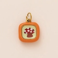 Quadratischer orangefarbener Emaille-Anhänger mit Pilzmotiv in 18K Goldbeschichtung - Mushroom Square Pendant