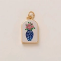 Pendente arcuato in acciaio inossidabile dorato con motivo a vaso di fiori su bianco - 20 Vaso Blu Rosa