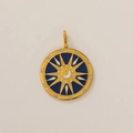 Detailed macro view of 18K gold star and moon pendant with blue and white enamel - North Star Pendant Only (Without Chain)