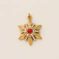 Star-shaped 18K gold plated stainless steel pendant with red stone and clear crystals - Hexagram Pendant Only (Without Chain)
