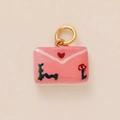 Pink heart envelope charm pendant with hand-painted floral details and gold loop - Pink Envelope Pendant