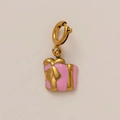 Ciondolo a forma di scatola regalo in acciaio inox dorato con smalto rosa e chiusura - Pendaglio a Scatola Regalo
