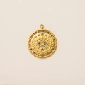 Detail of 18k gold plated evil eye pendant with yellow opal and blue star rhinestones - Solar Wheel Eye Pendant Only (Without Chain)