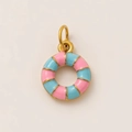 Dettaglio del ciondolo a salvagente in smalto rosa e blu con bordo placcato oro 18K - Pendaglio Ciambella Rosa E Blu