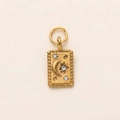 Pendente rettangolare placcato oro 18K con design luna e stelle e zirconi incastonati - Stella Luna Rettangolare (Intarsiata di Strass) / Oro