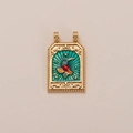 Detail of 18K gold rectangular pendant with enamel bird and beaded border - Vintage Hummingbird Enamel Rectangle Pendant