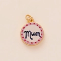 Pink glitter Mum pendant with gold plating and red polka dot border DIY charm - Red Mum Pendant