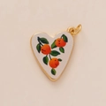 Gold heart pendant with orange fruit pattern and white textured background for DIY jewelry - Orange Pendant