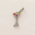 Polished stainless steel cocktail glass pendant with three colorful rhinestones - No.5 Martini Glass