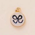 Gold plated round pendant with blue ribbon pattern and white enamel background - Bowknot Pendant