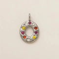 Detailed view of oval hammered metal pendant featuring multi-color zircon stones - No.19 Donut
