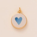 Gold-plated round pendant with white textured base and blue gradient heart detail - Heart Pendant