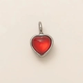 Detailed view of heart-shaped pendant with red resin stone and silver metal frame - No.4 Red Heart