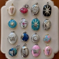 Set of 16 vintage-style locket pendants with enamel colorful patterns in 18K gold finish - No.10 Blue Whale