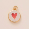Gold plated round pendant featuring a matte white base and soft red heart graphic - White Base With Heart Print / Gold
