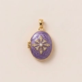 Pendentif médaillon ovale en or 18K émail violet avec détails de perles et de croix - Pendentif Violet (7)