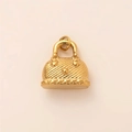 Ciondolo a borsa in acciaio placcato oro 18K con texture diagonale e anellino - Stile Borsa