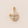 Pendentif médaillon en or 18K avec émail blanc design étoile et perle centrale - Style Éclat 2 (1)
