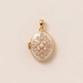Pendentif médaillon en or 18 carats avec fleurs en émail rose et perles - Style Multi Perle Artificielle (3)