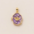 Médaillon vintage plaqué or 18 carats avec émail violet et ange doré en relief - Pendentif Ange Violet (4)