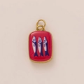 Detail of 18K gold plated stainless steel fish can pendant with red enamel art - No.14 Small Fish Square Tag
