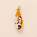 Hand-painted teardrop ceramic charm in yellow and beige with gold metal loop - No.12 Small Fish Pendant Only (Without Chain) / Gold
