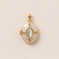 Médaillon ovale vintage plaqué or 18 carats avec émail blanc et pierre œil-de-chat - Pendentif Style Œil de Chat (2)