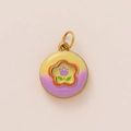 Macro detail of tulip enamel pendant with 18K gold plating and gradient finish - Iridescent Purple Flower Pendant 1