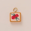 Detail of square floral pendant with hand-painted red flower and 18K gold-plated frame - No. 2 Square Red Flower