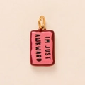 Pink rectangular pendant with 'I'M JUST AWKWARD' text and golden jump ring detail - No.14 Pink Square Text Pendant Only (Without Chain) / Gold