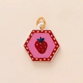 Hexagonal strawberry pendant with double-sided printing and gold-tone metal ring - Hexagonal Strawberry Pendant Only (Without Chain)