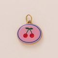 Oval cherry pendant with pink enamel and 18K gold plating on stainless steel base - Pink Cherry Pendant