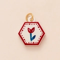 Gold-plated hexagonal tulip charm pendant with red hand-painted enamel floral pattern - Small Red Flower Pendant Only (Without Chain)