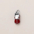 Close-up of a vintage red car pendant crafted with shiny enamel and silver metal frame - Small Truck