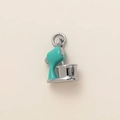 Miniature teal enamel stand mixer pendant charm with silver base and 18K gold ring - Blender