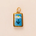 Detailed view of rectangle floral pendant with blue enamel and white daisy charm - Square Blue Flower Pendant Only (Without Chain)