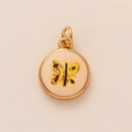 Detailed close-up of a golden round pendant featuring a vintage butterfly enamel design - Yellow Butterfly Pendant Only (Without Chain)