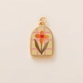 Dettaglio di un ciondolo d'oro vintage con stampa floreale arancione e cornice ad arco - Pendente ad arco a quadretti con fiore arancione, solo pendente (7小花)