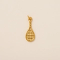 Detailed macro view of 18K gold plated tennis racket pendant with polished finish - Tennis Ball