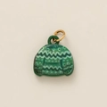 Detailed view of a green mini pendant with mountain patterns and a golden metal ring - Green Sweater