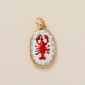 Pendentif ovale doré de style pastoral avec homard rouge peint et bordure bleue - Imprimé Homard / Pendentif Ovale