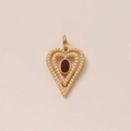 Detail of gold heart pendant with white pearls and a deep red gemstone center - Ruby Red Artificial Pearl Heart Pendant (Pendant Only (Without Chain))