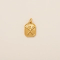 Detailed view of rectangular stainless steel pendant with embossed hockey stick pattern - Crossed Lacrosse Sticks Style