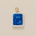 Detailed macro view of the rectangular ceramic lobster pendant with blue art print and gold ring - Salted Fish Can
