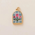 Colgante de arco bañado en oro con tulipanes rosas y diseño esmaltado de cuadros azul - Arco (Tulipán Rosa) / Colgante de Tulipán Rosa