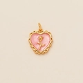Vintage heart pendant with pink pearlescent enamel and gold rose detail for DIY necklaces - Pink Rose Vintage Heart Pendant (Pendant Only (Without Chain))