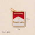 Cigarette pack charm in red and white enamel with gold heart and Drunk Wine text - Envelope Style - Pendant Only (Without Chain)